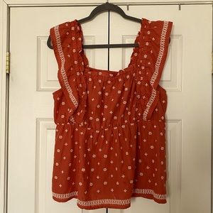 Old Navy Linen blend sleeveless ruffled embroidered swing top Size L NWOT